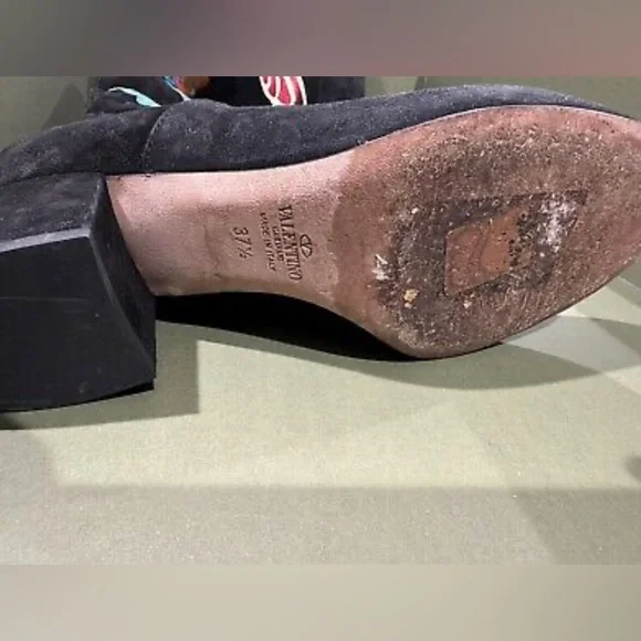 Valentino Black Suede W/Metallic Appliquéd Butterfly Boots IT37.5 - Picture 5 of 10